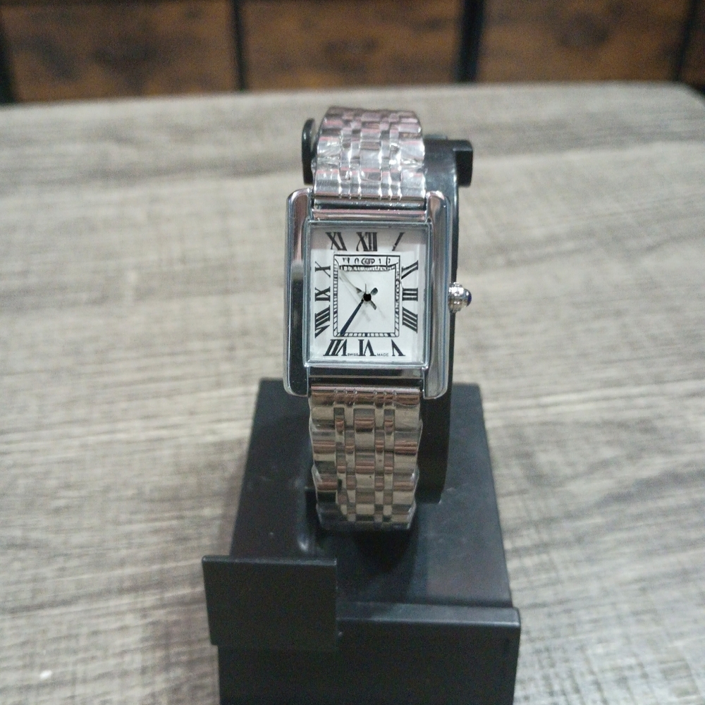 Silver Rectangular Watch with Roman Numerals - image 1